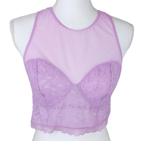Intimately Free People SZ L Racer Back Lilac Lace Bralette - Picture 2 of 7
